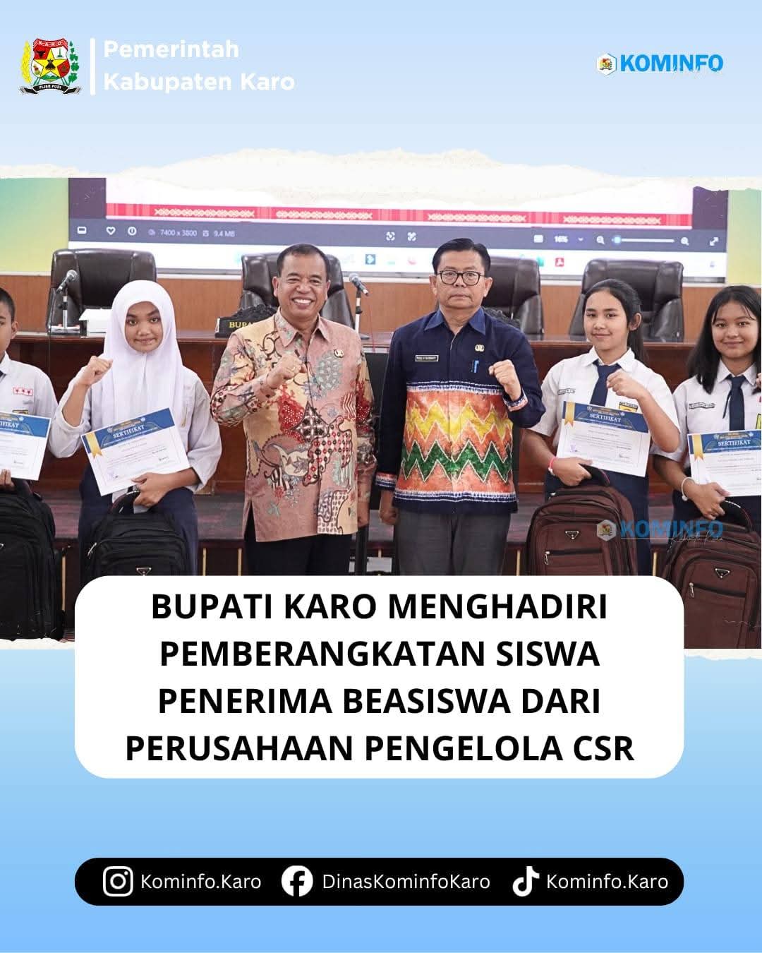 Bupati Karo Berangkatkan Siswa Penerima Beasiswa Murni, Ini Daftarnya