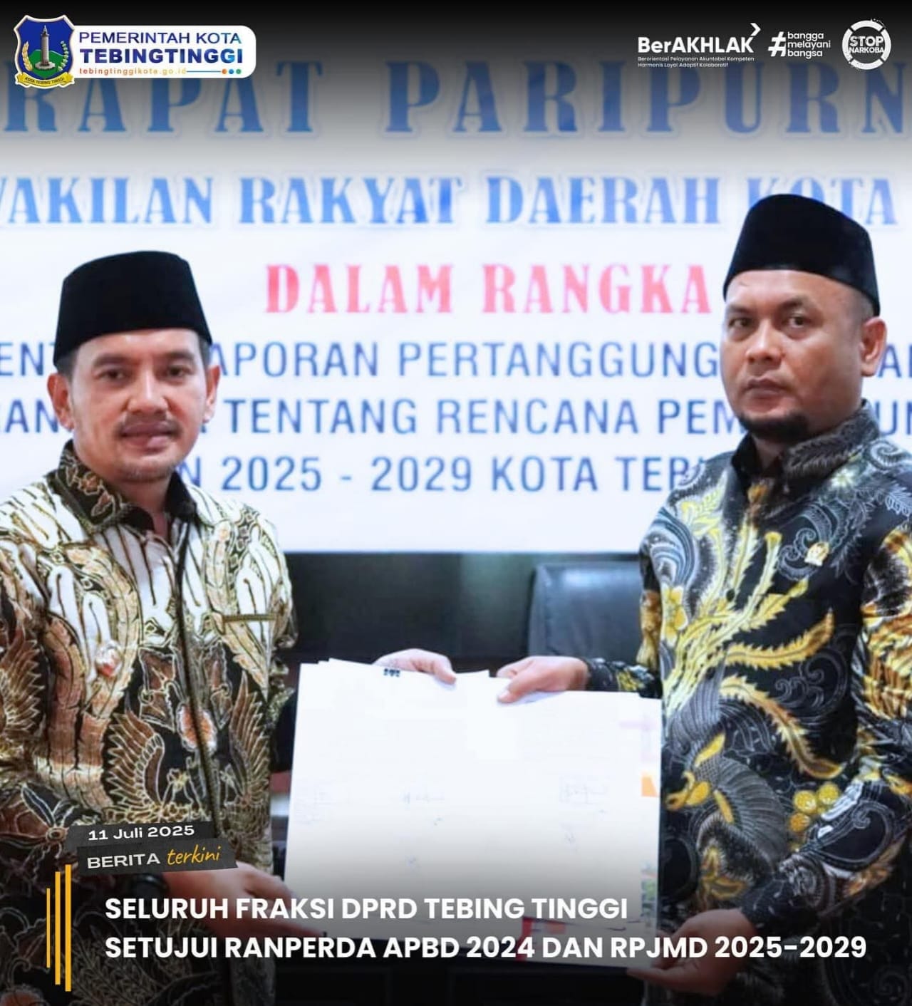 Enam Fraksi DPRD Tebing Tinggi Setujui Ranperda APBD 2024 Dan RPJMD 2025-2029