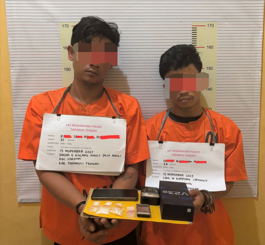 Polres Tapteng Ringkus Dua Terduga Pengedar Narkoba Ditangkap, Sabu 12,61 Gram  Disita