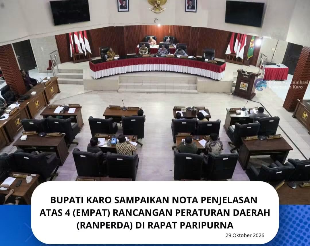 Rapat paripurna DPRD Karo membahas nota penjelasan empat rancangan peraturan daerah.