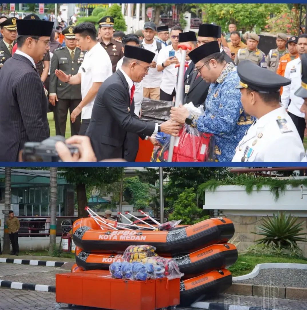 Pemko Medan menyiagakan perahu karet dan perlengkapan evakuasi untuk menghadapi potensi banjir.